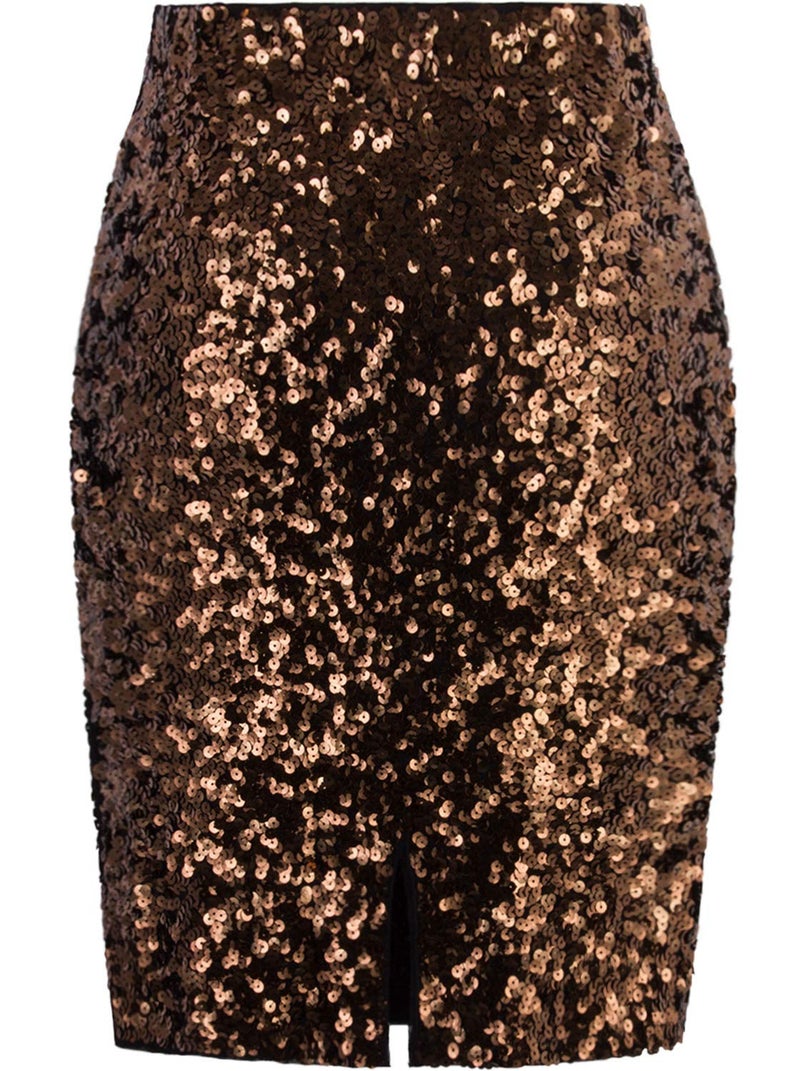 Vijiv Womens Elegant Stretchy High Waist Sequin Pencil Skirt Midi Sparkle Glitter Bridesmaid Skirts Party Gold XX-Large - Image 2